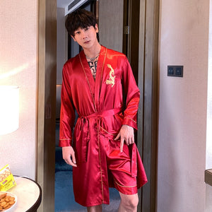 Pajama suit Satin Silk robe + shorts & robe+nightdress Pajamas Sets Couple Sleepwear Family Pijama Lover Night Suit