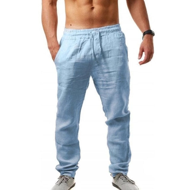 2019 Men Cotton and Linen Trousers Linho Verao Calcas Dos Homens Com Cordao Loose PantsCotton and  Men Solids Harem PANTS m-3XL