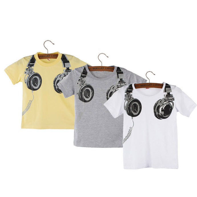 Headphone Pattern Short Sleeve Boys T-shirts Children's