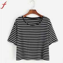 Black And White Striped Crop Women's T-Shirt