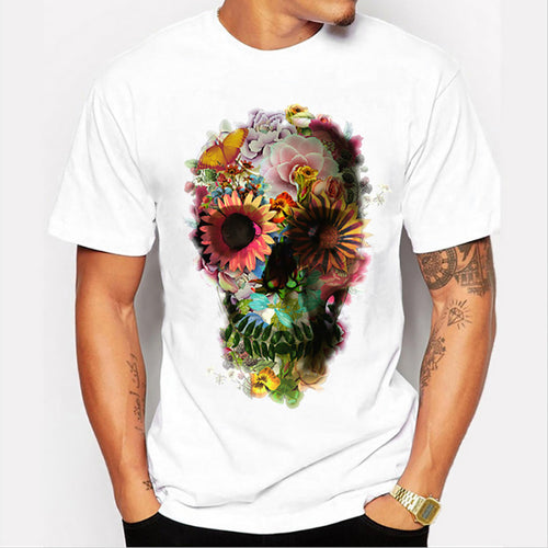 Punk Skull Floral Print T-Shirt Men's