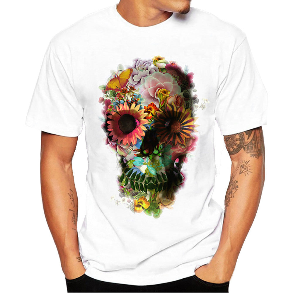 Punk Skull Floral Print T-Shirt Men's