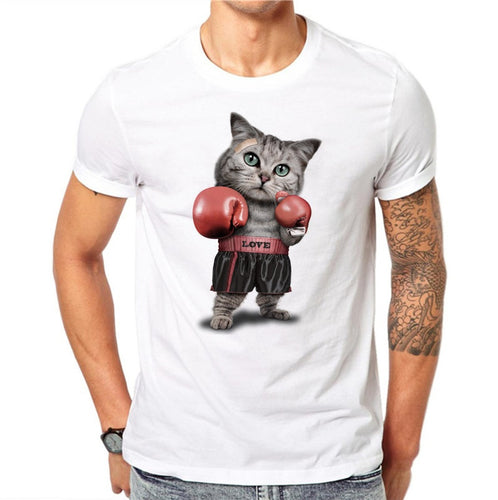 100% Cotton Summer Boxer Cat Design Men T Shirts Fashion Animal Design Man Short Sleeve Tops Tees Clothes