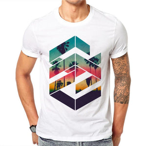 Geometric Sunset Beach Design Short Sleeve T-Shirt Men's