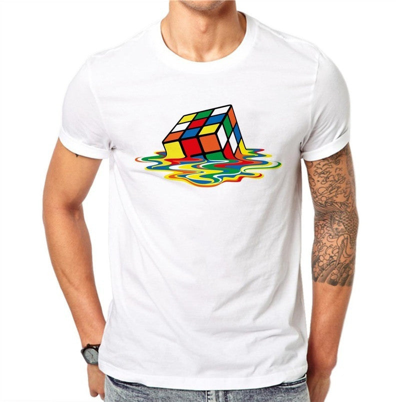 Simple Rubik's Cube Print T-shirt Men's