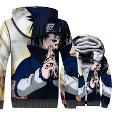 2018 hot Anime Naruto jackets Uchiha Sasuke hooded hoodies men winter casual thick wool liner coat fashion 3D Print swag clothes