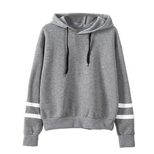 Autumn Winter Women Hooded Sweater Long Sleeves Contrast Stripes Casual Loose Hoodies Top Pullover
